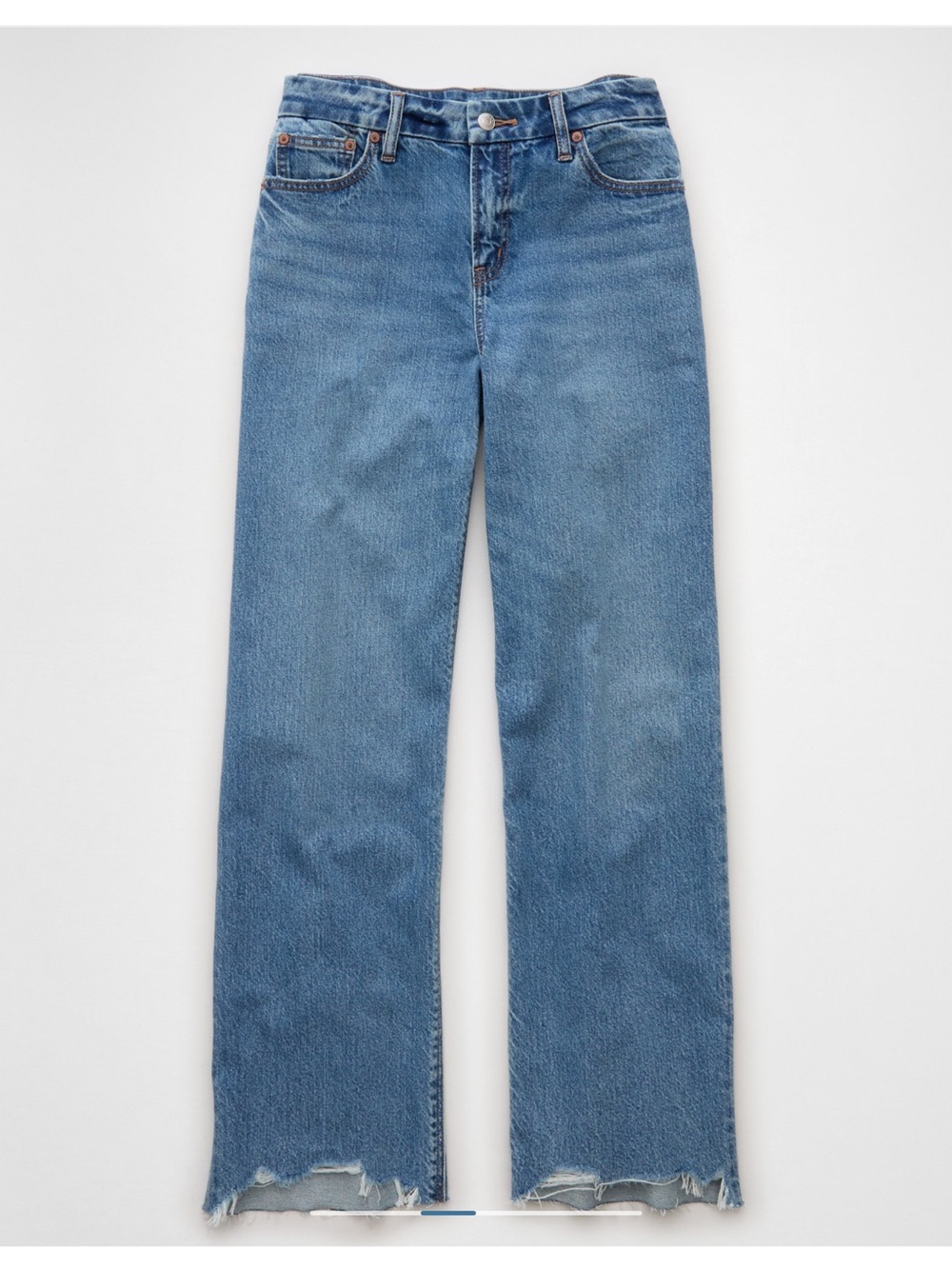 American Age Blue Wide-Leg Distressed Hem Jeans